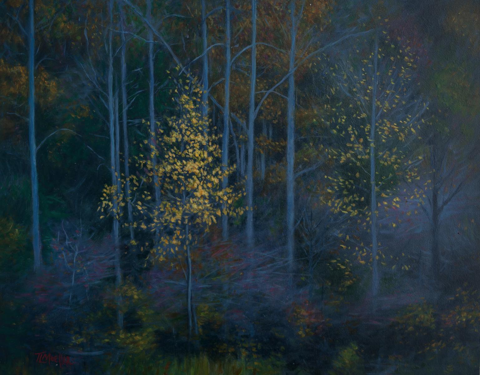 "Trees in Yellow and Violet"  11" X 14"  oil on panel