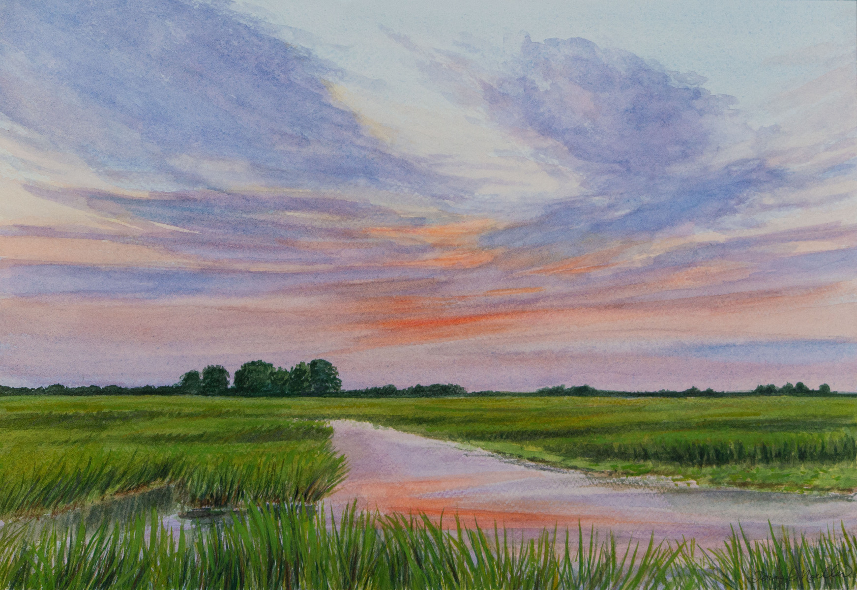 "Sunset Over the Marsh"    9.75" X 14.75"    "Sunset on the Marsh"    11" X 15"     watercolor on 300 lb. watercolor paper