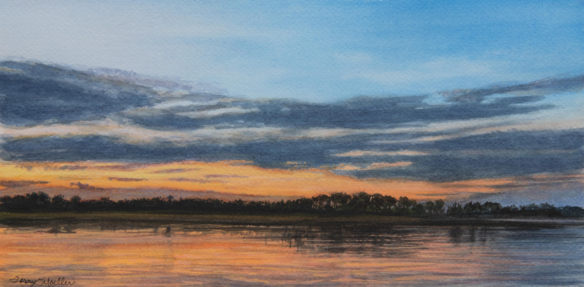 "Lowcountry Sunset"     6" X 12"     watercolor with mixed media on 140 lb. watercolor paper