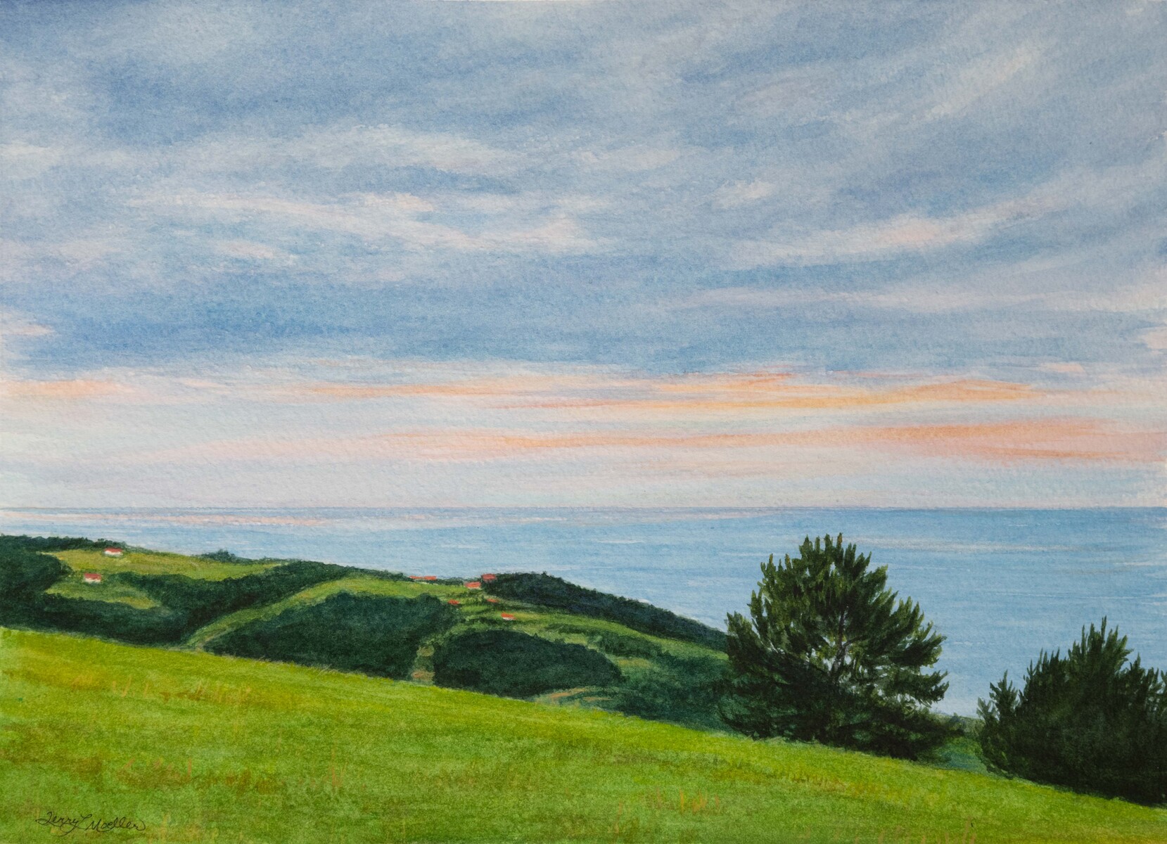 "Ocean View, Evening"      10" X 14"      watercolor with gouache on 140 lb. watercolor paper