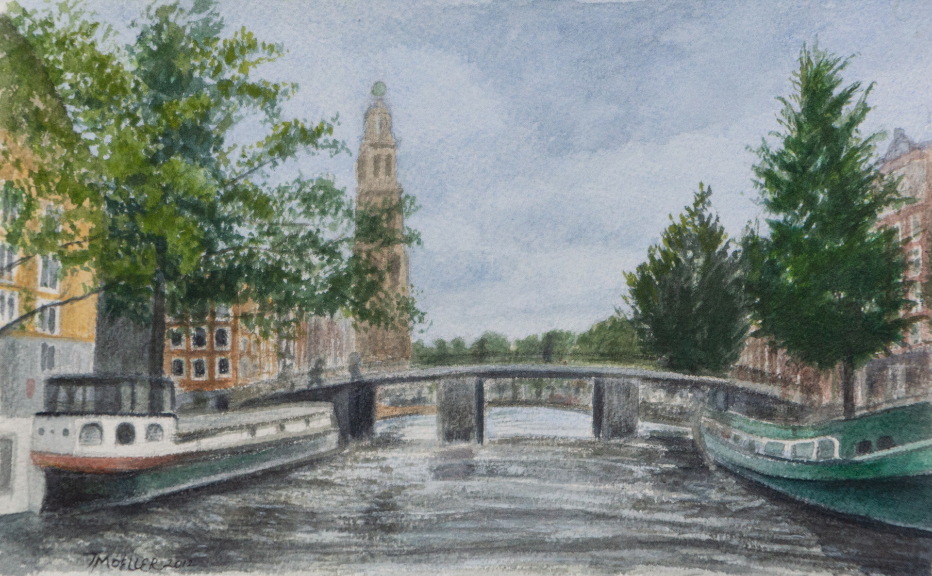 Sketchbook page  "Amsterdam Canal"   6" X 10"     watercolor