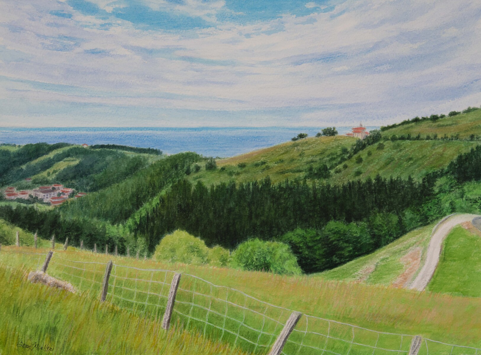 "View of the Atlantic Ocean from the Basque Countryside"     11" X 15"     watercolor on 300 lb. watercolor paper