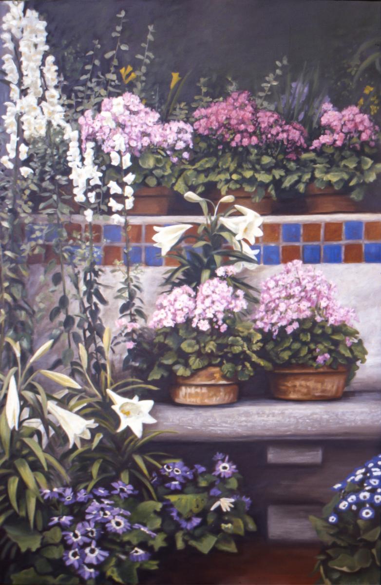 "Flowers Along the Garden Wall"   24" X 36"   oil on linen