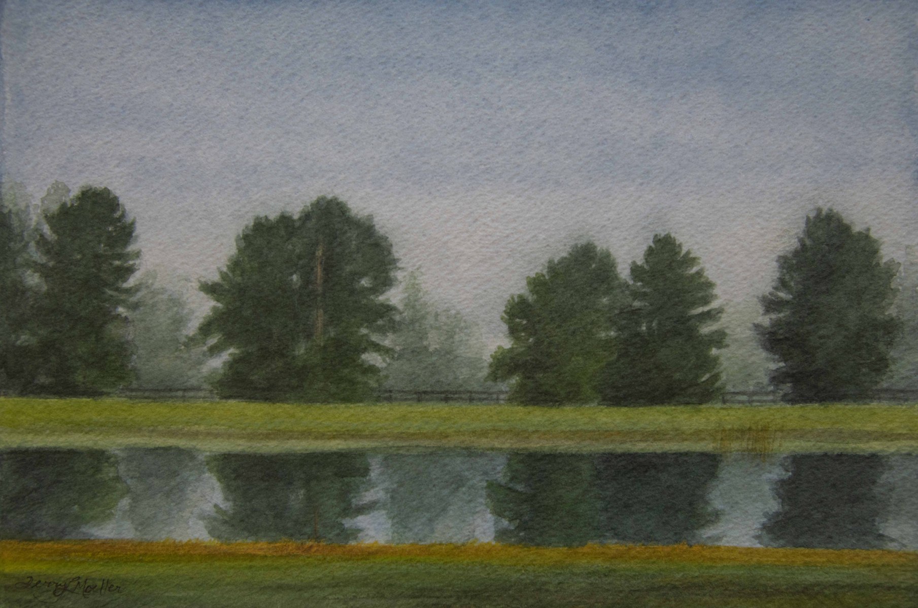 "Foggy Morning at the Pond"    7.5" X 11"     watercolor on 300 lb. watercolor paper