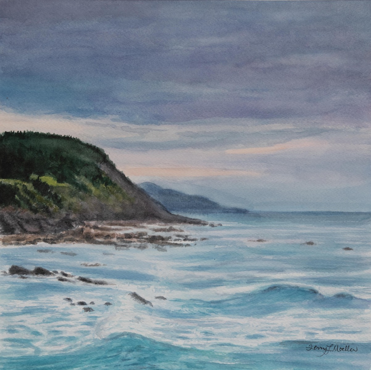 "Coastine Near Mutriku, Spain"     10" X 10"     watercolor on 140 lb. watercolor paper