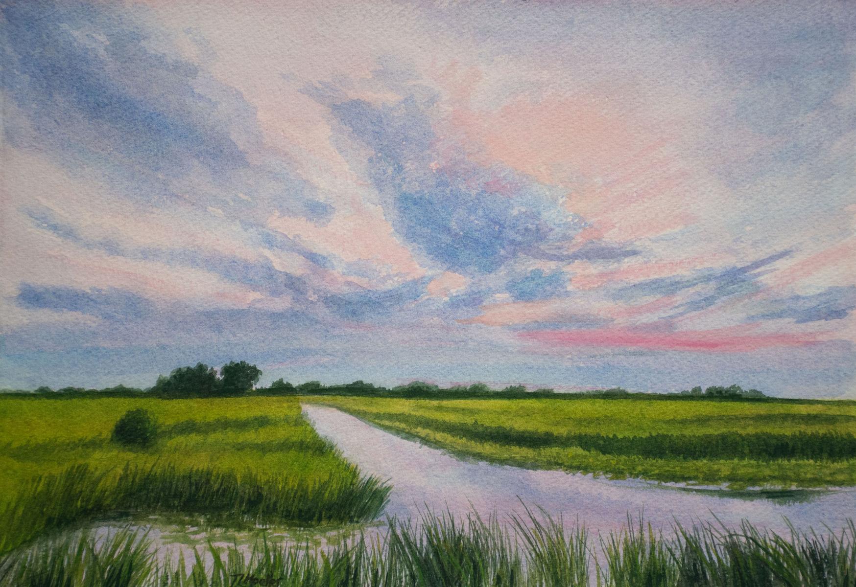 "Evening Sky Over the Marsh"   10.5" X 15"     watercolor on 300 lb. watercolor paper