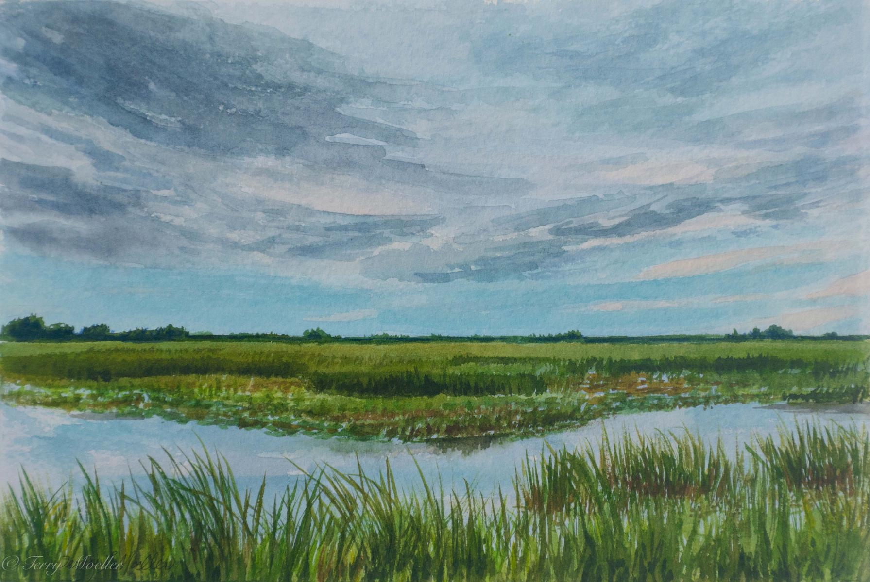"Storm Clouds over the Marsh"     7.5" X 11"    watercolor on 300 lb. watercolor paper