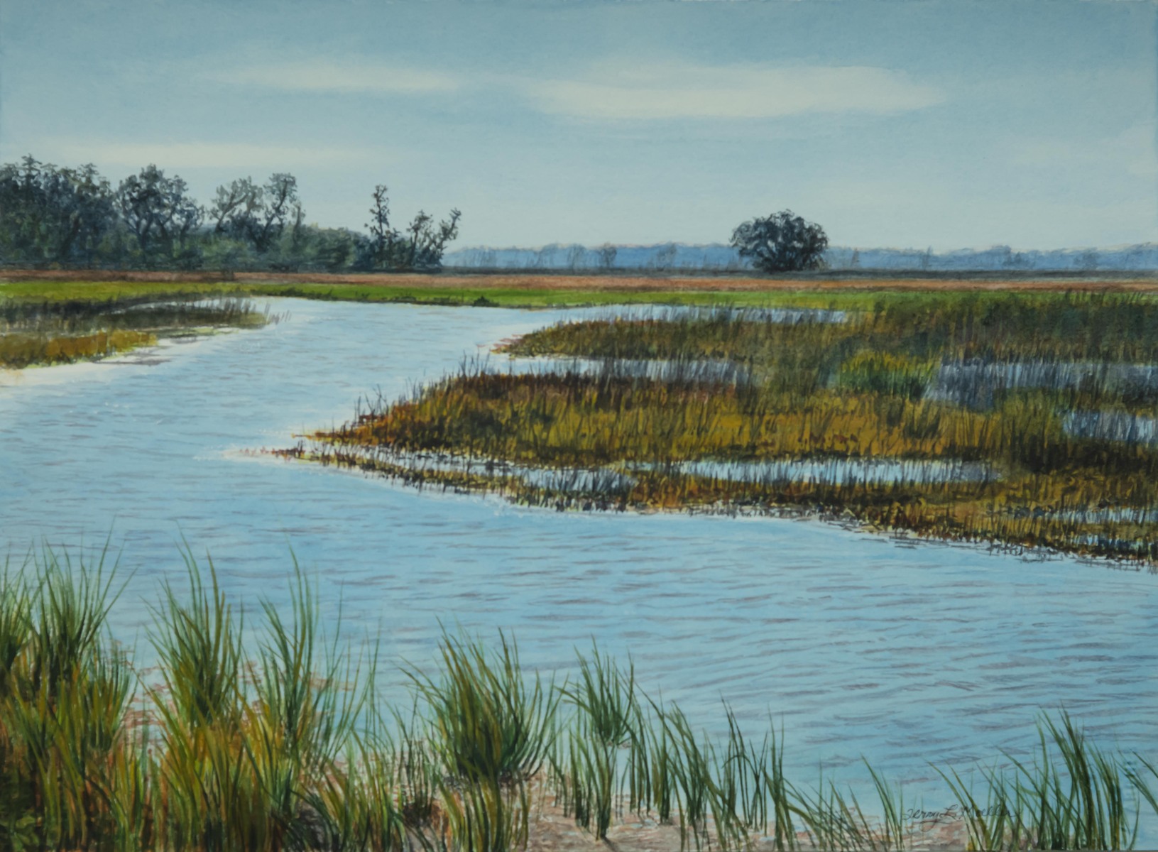 "A Sunny Afternoon on the Marsh"     11" X 15"     watercolor on 300 lb. watercolor paper